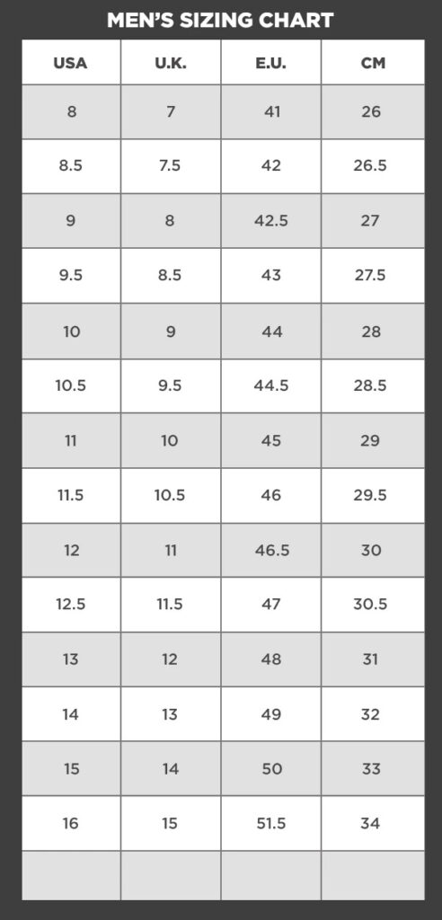 Altra Mens Sizing Chart Footwear