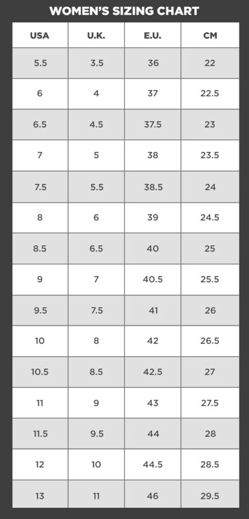 Altra Womens Sizing Chart Footwear