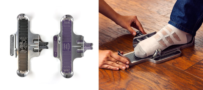 measuring the feet using Brannock device